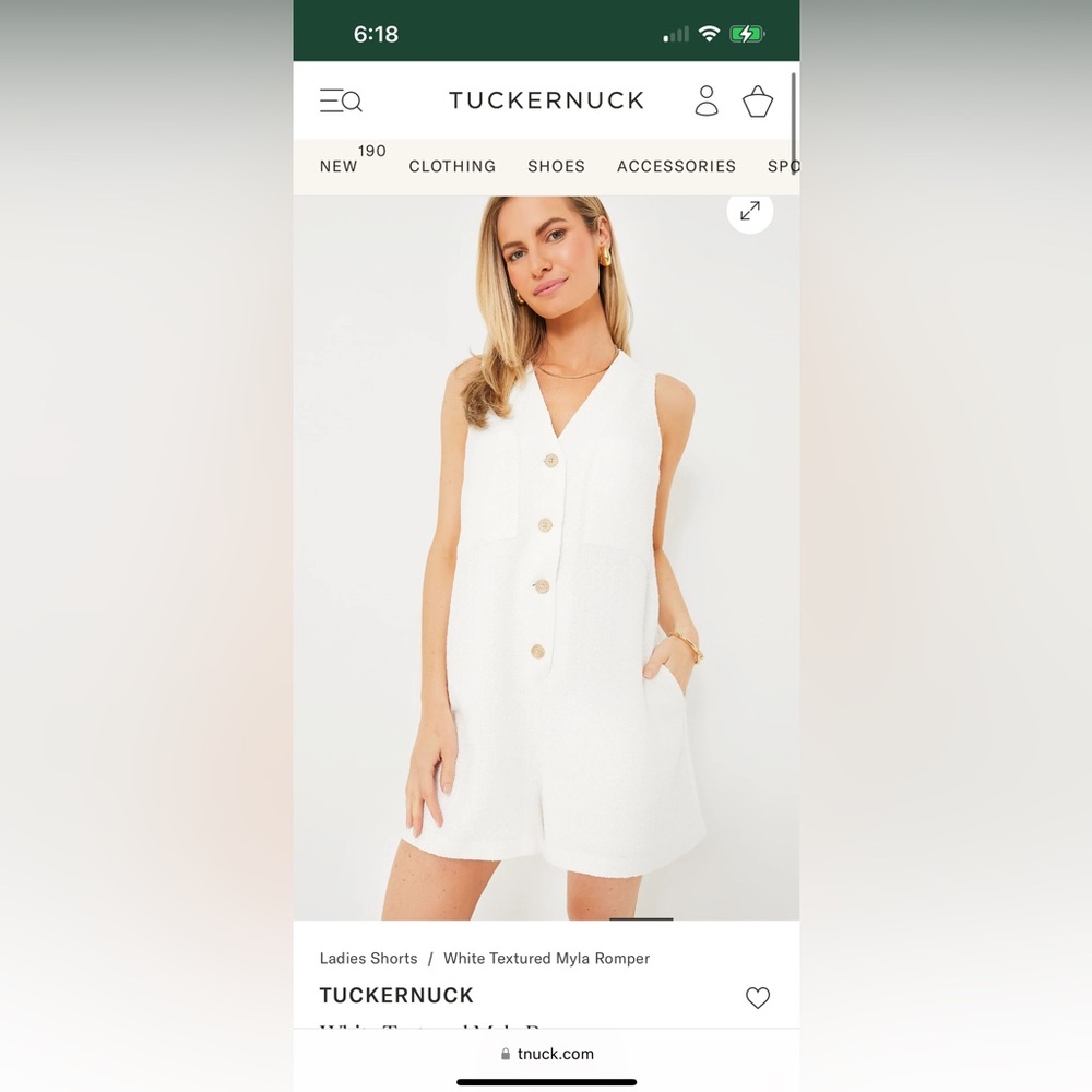 White Textured Myla Romper. NWT.